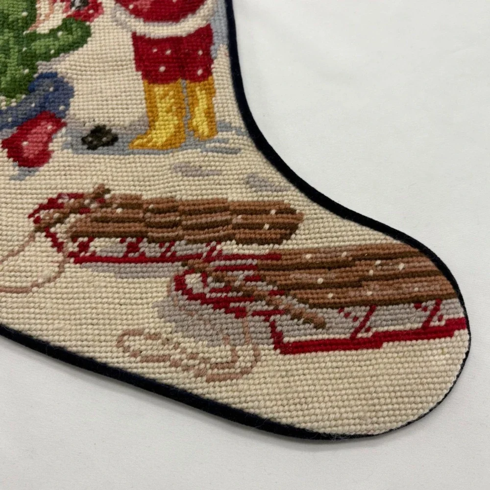 Vintage Needlepoint Tapestry Christmas Stocking Holiday Snowman Let It‎ Snow